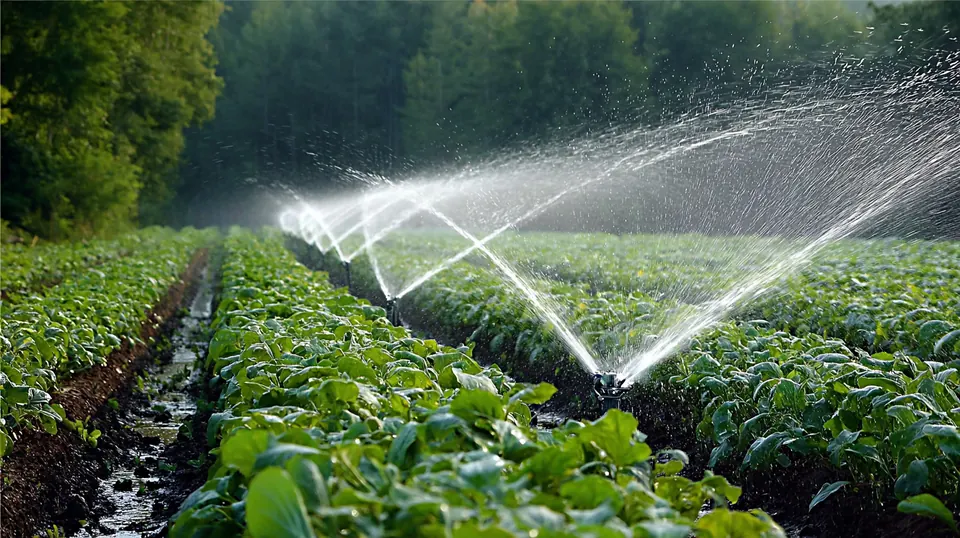 Garden irrigation watering a bed